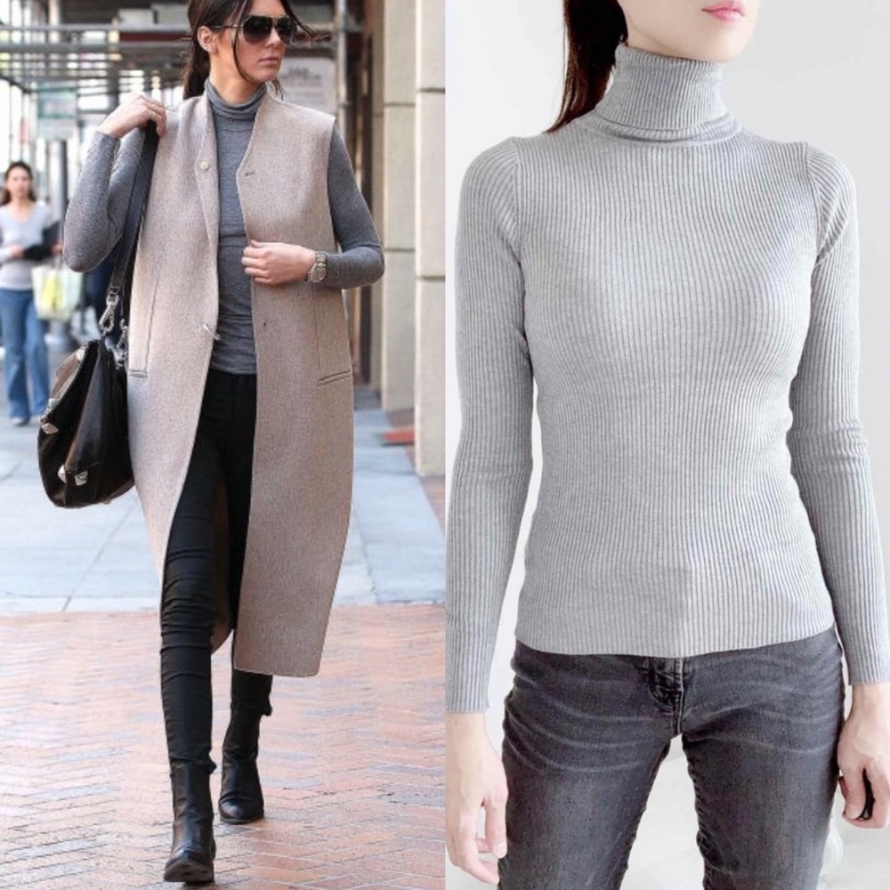LIGHT GRAY SLIM FIT TURTLENECK TOP